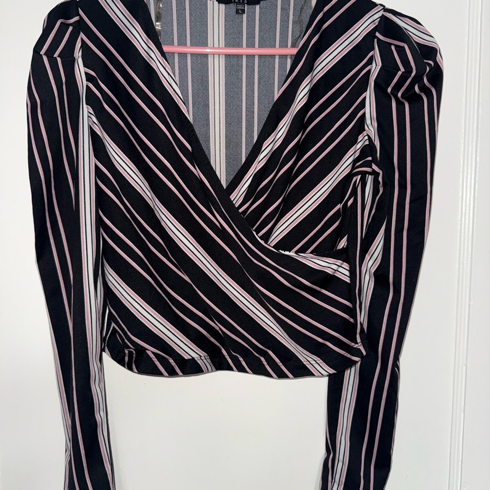 Forever 21 Black and Pink Striped Blouse